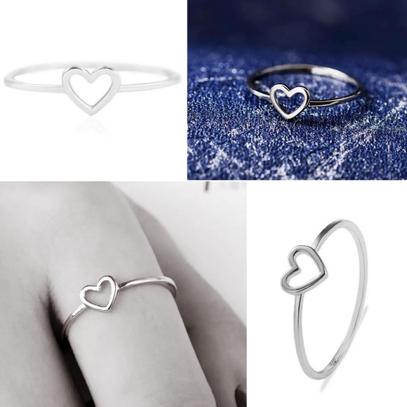 2pcs Dainty Open Heart Halo Minimalist Ring Set - Picture 3 of 5